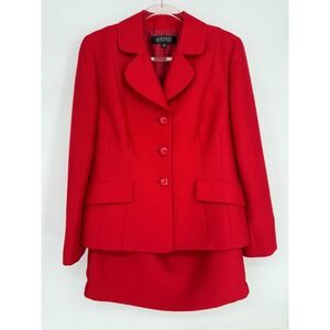 Kasper Red Texture 2 Piece Skirt Suit Set Blazer Pencil Skirt Professional Sz 10